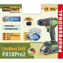 Шуруповерт Procraft PA18Pro2 (с 1 АКБ 2Ач) набор бит